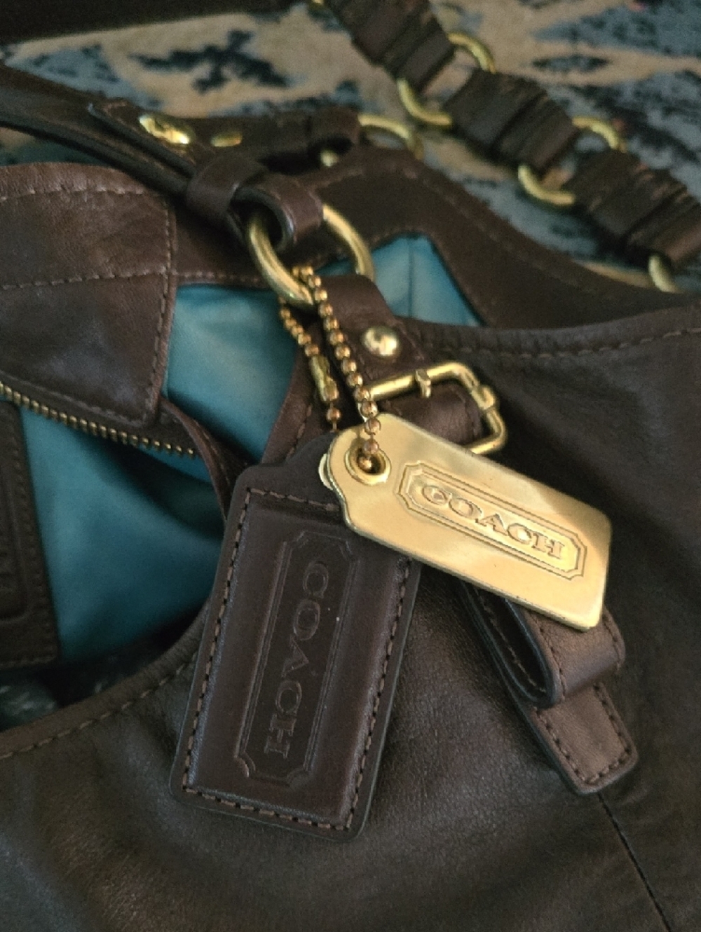 Coach Dark Brown Leather Shoulder Bag with Gold Hardware - Picture 3 of 9